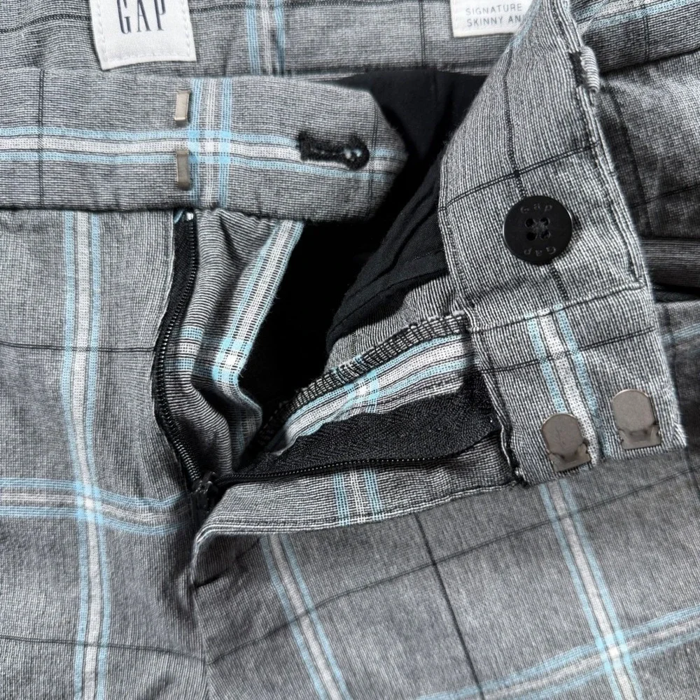 GAP Skinny Ankle Pants Women 12 Plaid Grey Blue Casual‎ Office preppy trousers